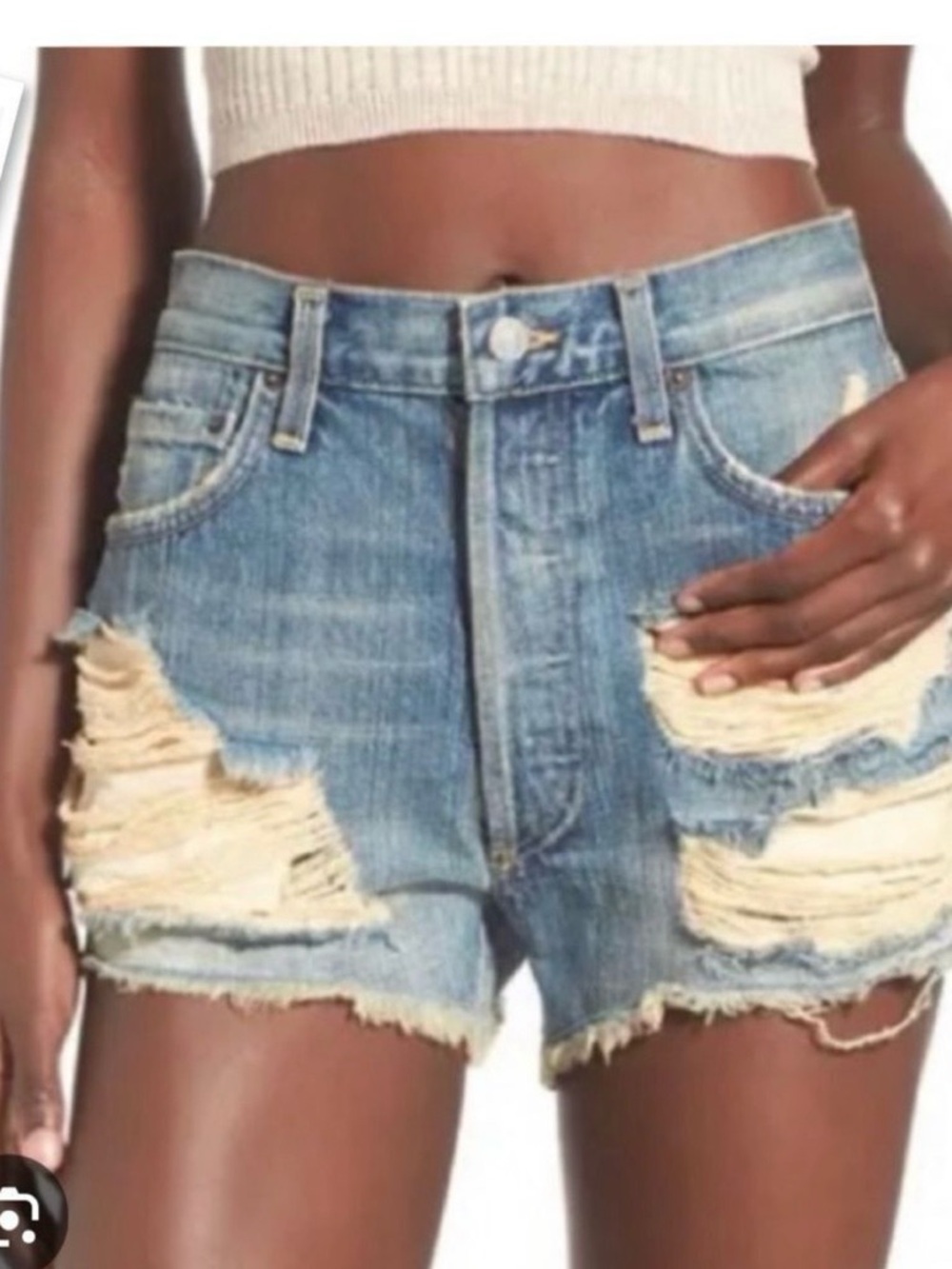 AGOLDE Parker High Waist Cut Off Distressed Denim Jean Shorts in Maurice Size 30